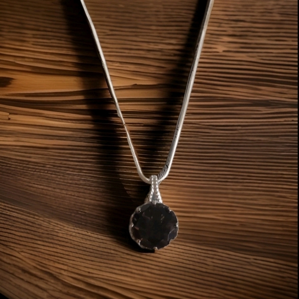 Brazilian Smokey Quartz Solitaire Brass Pendabt & Sterling Silver Chain 7.35 ctw